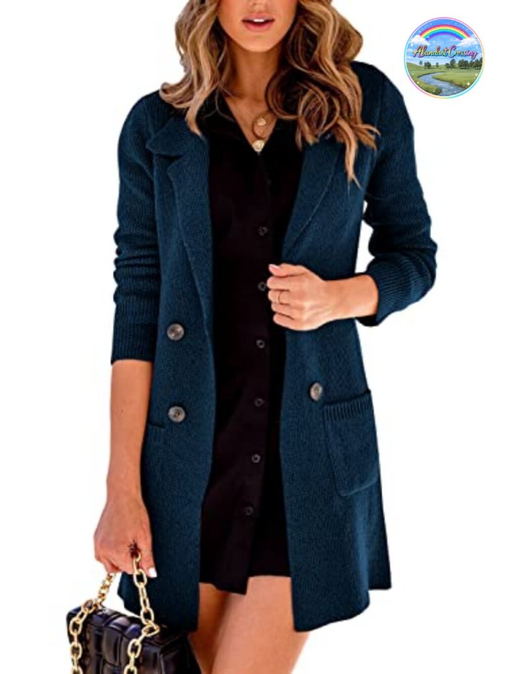 Women's Open Front Button Down Long Sleeve Cardigan Loose Knit Sweater Coat